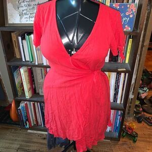 Lulu’s cherry red v-neck wrap night out mini dress